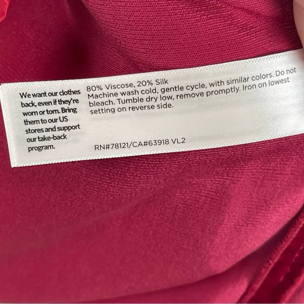 Eileen Fisher Velvet Shift Dress‎ Red Long Sleeve Keyhole Back Silk XXS NEW